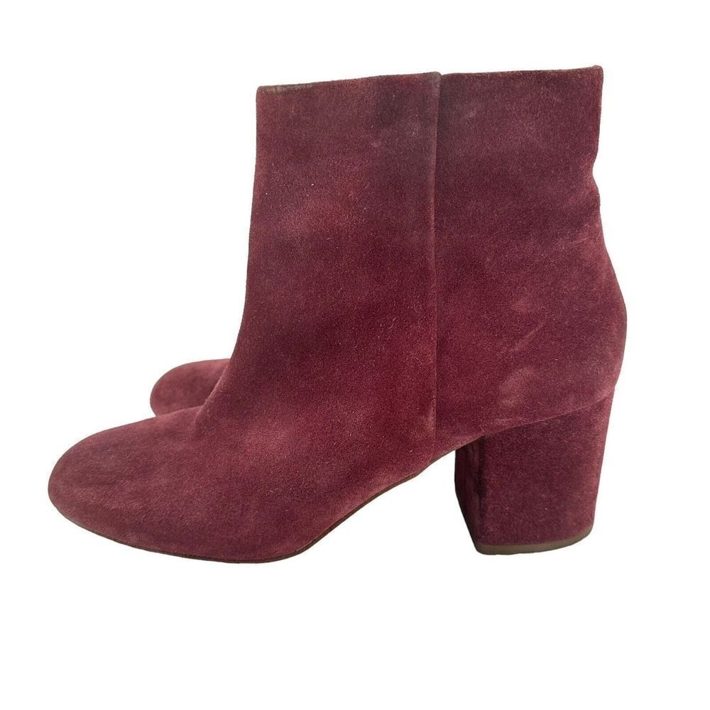 Splendid Ankle Boots Red Suede Leather Size 8.5 Side Zip Almond Toe Medium Heel